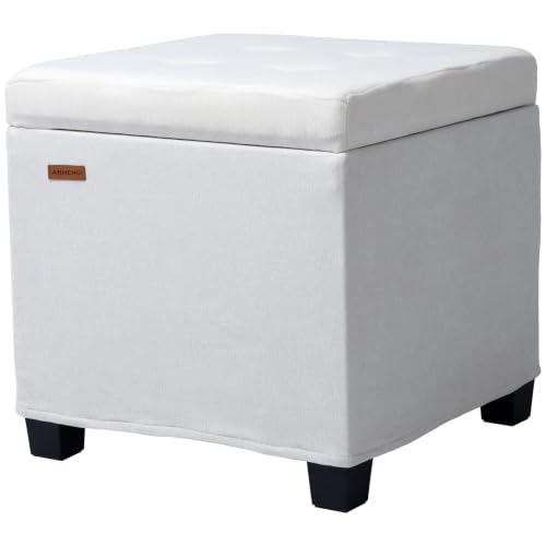 ABHENG Chenille Cover Steel Frame Ottoman with 48L Storage,17.7" x 17.7" x 17.7" Square Linen Storage Ottoman Stool Cube with Legs,for Dorm Livingroom White UASND641W - color: Chenille-white, size: 17.7"D x 17.7"W x 17.7"H