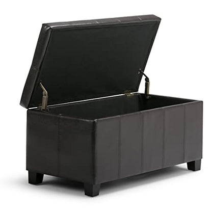 SIMPLIHOME Dover Storage Ottoman Bench - 36 inch Wide Upholstered Vegan Leather Rectangular Lift-Top Ottoman in Tanners Brown, Contemporary Bench for Living Room with Safety Hinges - color: Tanners Brown