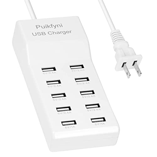 Puikfni USB Charger Station with 10 Type-A Ports,Family-Sized Desktop USB Charger，Smart USB Charger for Multiple Devices Smart Phone Tablet Watches (White) - color: White
