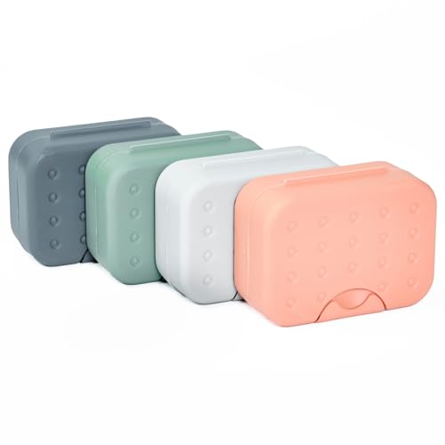 Okuna Outpost Bar Soap Travel Case - 4-Pack, Multicolor, 4.5 x 3.3 x 1.8 in - Snap-Close Portable Holder & Container - Travel Soap Case Pack for Camping & Gym