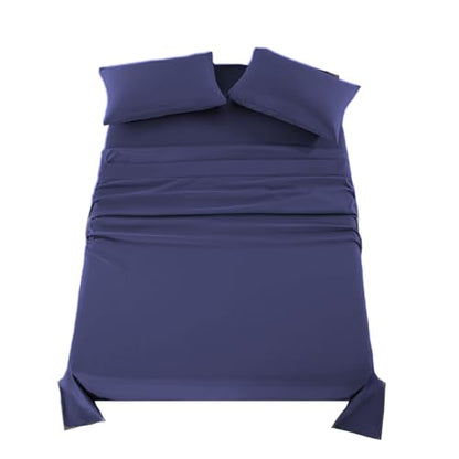 Kingnex Queen Sleeper Sofa Bed Sheets for 60x74 Pull Out Sofa Bed with 4-6 Deep Pocket Soft Double Brushed 1800 Microfiber 4 Piece Bedding Set Navy - color: Navy, size: Sleeper Sofa Queen