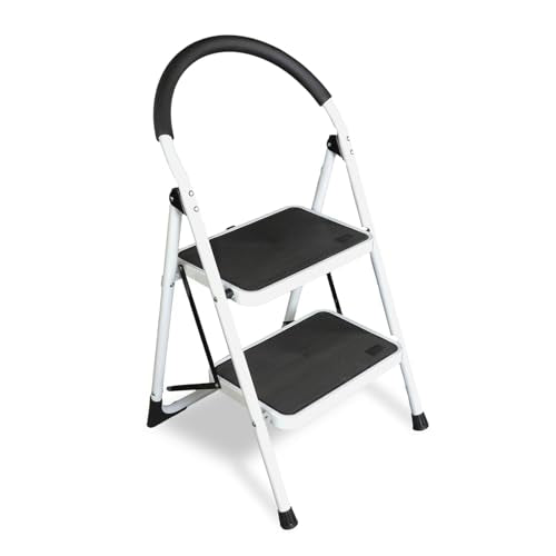 Big Red 2 Step Ladder, 400 lbs Ergonomic Folding Stool with Anti-Slip Pedal, Step Stool with Padded Handle for Kitchen, Household, Offices, ATRJZ9022BR, Torin - style: 2 Step Ladder