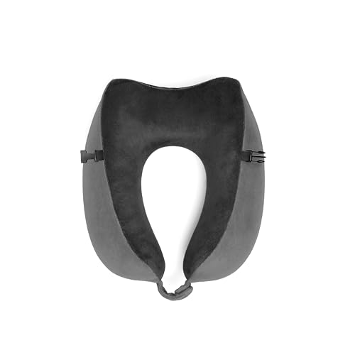 Brookstone Memory Foam Neck Travel Pillow Set - Portable Lightweight U-Shaped Stuffable Travel Neck Pillow for Car, Airplane Travels and Sleep, Size One Size, Grey/Black - color: Grey/Black
