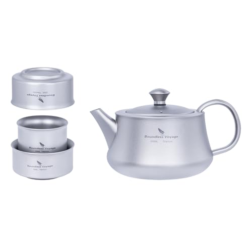 Boundless Voyage Titanium Kung Fu Tea Set with 3 Teacups Portable Camping Kettle Reusable Travel Coffee Tea Cup Set (Ti3119D-set) - color: Ti3119D-set