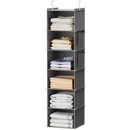 YOUDENOVA Hanging Closet Organizer and Storage, 6-Shelf Closet Hanging Storage Shelves, Grey - color: Grey