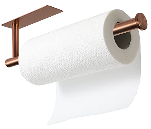 theaoo Rose Gold Paper Towel Holder - Under Cabinet Paper Towel Holder for Kitchen, Adhesive Paper Towel Roll Rack for Bathroom Towel, Wall Mounted Paper Towel Rack, SUS304 Stainless Steel - color: Rose Gold