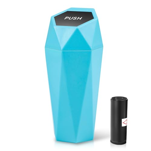 Auto Dynasty Car Trash Can with Lid, Blue Car Garbage Can Cup Holder for Interior, 1 Pack Mini Leakproof Garbage Can with 15Pcs Trash Bags, Multipurpose Storage Organizer for Vehicle Home Office - color: Blue, size: 1 pcs