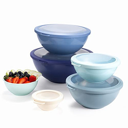 COOK WITH COLOR Mixing Bowls with TPR Lids - 12 Piece Plastic Nesting Bowls Set includes 6 Prep Bowls and 6 Lids, Microwave Safe (Blue) - color: Blue TPR Lids