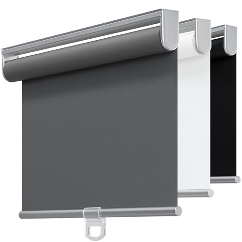 Cordless 100% Blackout Roller Shades for Windows,UV Protection Pull Down Shades,Room Darkening Door Blinds Thermal Insulated Fabric for Home Office and Bedroom(21" W x 72" H,Grey) - color: Grey, size: 21"W x 72"H