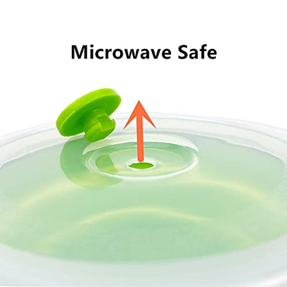 CCyanzi 3piece Round Collapsible Bowl with Lids, Silicone Food Storage Containers, Microwave & Freezer Safe, Space Saving for Kitchen Cabinet and Camping Backpack,(Green Gray) - color: green with gray