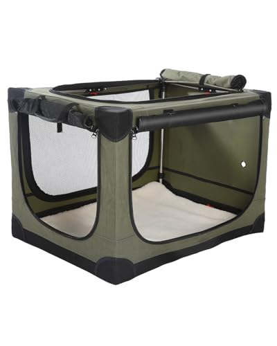 33 x 25 x 25 Inch Collapsible Soft Dog Crate for Dogs Up to 70 lbs, Portable Travel Pet Kennel with 4 Zip Doors, Foldable Indoor Outdoor Crate with Mat, Carry Bag, Green - color: Green, size: 33.0"L x 25.0"W x 25.0"H