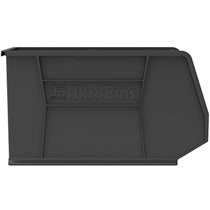 Akro-Mils 30265 AkroBins Plastic Storage Bins, Space-Saving Stackable Bins for Garage, Pantry, Craft Organization, 18-" x 8.25-" x 9-", Black, 6-Pack - color: Black