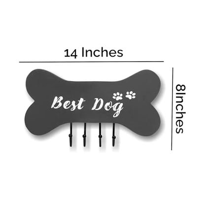 DEVLA Farmhouse Key Holder for Wall - Decorative Dog Leash Hanger and Coat Rack Wall Mount with 4 Unique Hooks - Dog Accessories Organizer for Rustic Home Decor (White)