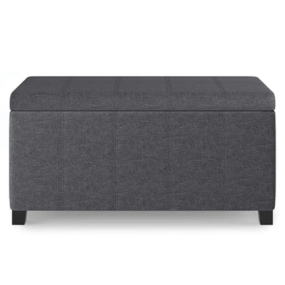 SIMPLIHOME Dover Storage Ottoman Bench - 36 inch Wide Upholstered Linen Look Fabric Rectangular Lift-Top Ottoman in Slate Grey, Contemporary Bench for Living Room with Safety Hinges - color: Slate Grey