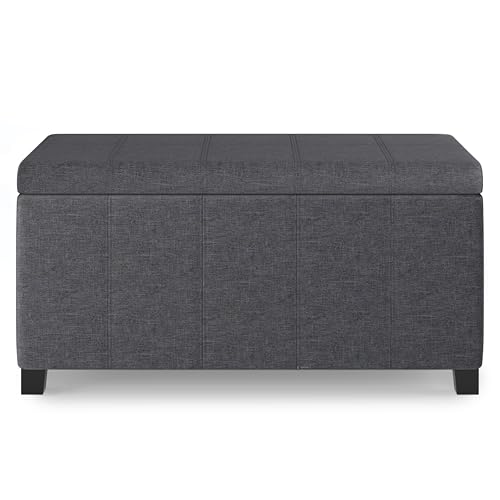 SIMPLIHOME Dover Storage Ottoman Bench - 36 inch Wide Upholstered Linen Look Fabric Rectangular Lift-Top Ottoman in Slate Grey, Contemporary Bench for Living Room with Safety Hinges - color: Slate Grey