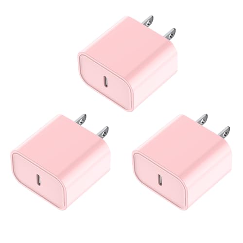 iPhone 16/15 Fast Charger Block, 20W【3Pack】 USB C Wall Charger Block Super Fast Charging Block Plug Blocks PD Type C Adapter for iPhone 16 Pro Max/iPhone 15 Plus/14/13/12/11/AirPods/iPad Pro/Air/Mini - color: Pink