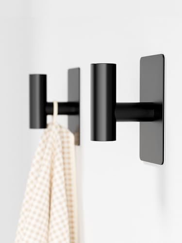 GWAAZXGZ Towel Hooks for Bathrooms – 2 Pack, Matte Black Finish, T-Shaped Stainless Steel Adhesive Wall Hooks for Robes & Towels in Kitchen, Shower, or Closet - color: Black, size: 2 Pack