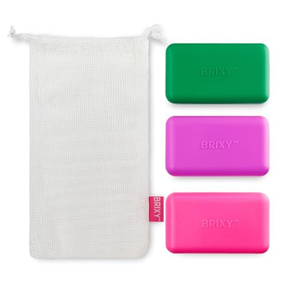 BRIXY Beauty Bar Travel Case Set – 3 Pack Soap Bar Travel Containers, Leakproof Portable Soap Holder, Durable Silicone, Magnetic Seal, TSA Friendly (Pink, Purple, Green) - color: Pink, Purple, Green