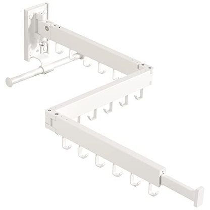 BOQORAD Wall Mounted Clothes Hanger Rack, Clothes Drying Rack,Laundry Drying Rack,Collapsible Clothes Rack Wall Mount, Retractable Drying Rack Clothing,can Fold Upward & Left & Right,White Color - size: Plus-White