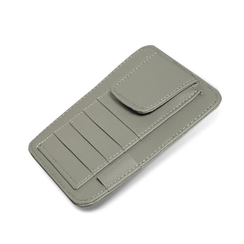 Small Leather Car Sun Visor Organizer, 4.9" x 6.1" Multifunctional Strap-On Document Sunshade Storage Holder for Card Pen Sunglasses License, Universal for Most Cars Trucks SUVs (Gray) - color: Gray