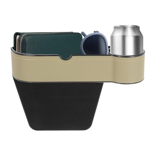 HARFINGTON Car Seat Gap Filler Organizer 10.6 x 7.1 x 2.8 Inch ABS+Leather Universal Car Organizer Storage Box Between Seat and Console (Right) with Cup Holders for Phone Keys, Beige - color: Beige