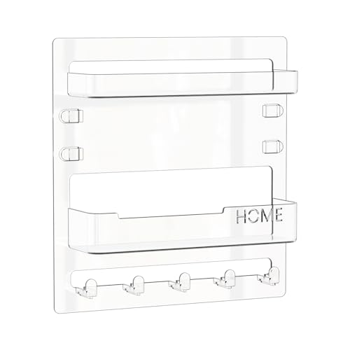 Yieach Bedside Shelf for Dorm Bed,Rv,Small Room and Nightstand,Wall Mounted Floating Shelves and Bedside Wall Organizer for Remote,Phone Holder,Charging Shelf,Cute Bedroom Decor for College Girl,Clear
