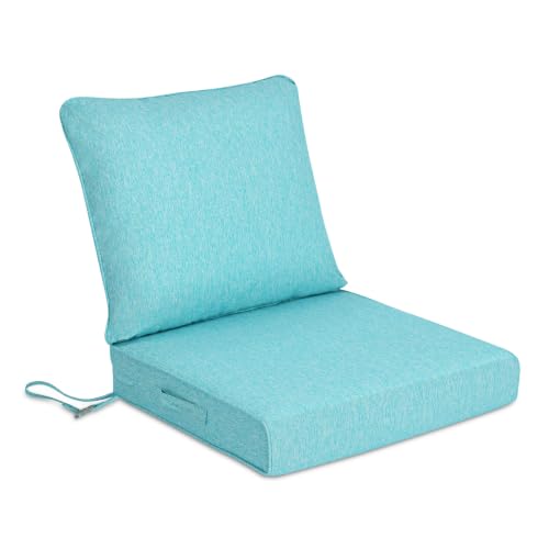 BPS 24 x 24 Inch Outdoor Chair Cushion Set, Fade-Resistant and Water-Resistant Solution-Dyed Polyester Fabric Patio Deep Seat Cushion with Removable Cover and Straps for Outdoor/Indoor Use - color: Teal, size: 24''W x 24''D