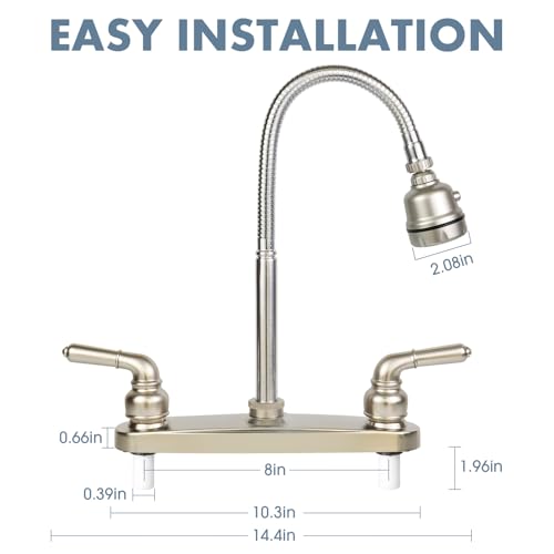 RV Kitchen Faucet,Camper Faucet Kitchen Replacement RV Sink Faucets with Flexible Arch 360 Swivel Rotatable Sprayer for Campers,Travel Trailers,Motorhomes,8 inch 2 Hole,Non-Metallic,Brushed Nickel - color: Brushed Nickel
