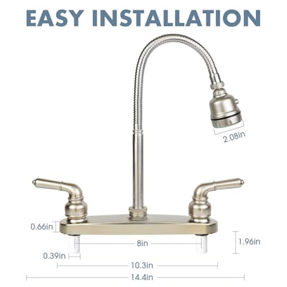 RV Kitchen Faucet,Camper Faucet Kitchen Replacement RV Sink Faucets with Flexible Arch 360 Swivel Rotatable Sprayer for Campers,Travel Trailers,Motorhomes,8 inch 2 Hole,Non-Metallic,Brushed Nickel - color: Brushed Nickel