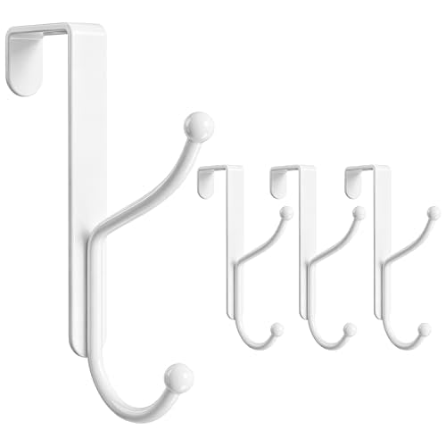 niffgaff Over Door Hook 4-Pack, Heavy Duty Door Hanger, Fits Interior Doors 1.4 Inches Thick, Organize Coats, Hats, Towels, and Bags for Entryways, Bathrooms, Bedrooms, and Kitchens, White - color: White, size: 4 Pack-8 Hooks