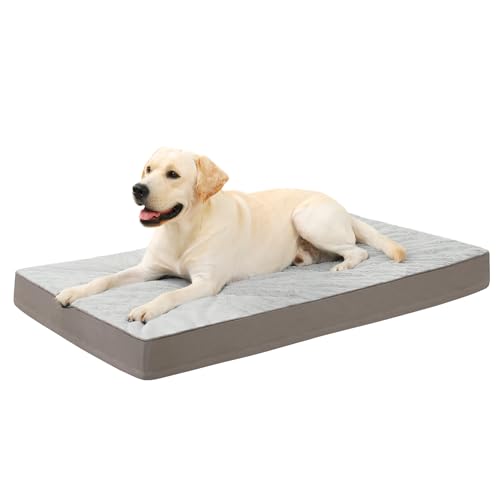 KSIIA Orthopedic Dog Bed Dog Crate Bed Waterproof for Large Dogs Deluxe Plush Washable Pet Mat with Egg Crate Foam & Removable Cover, 35 x 22 Inch, Gray - color: Light Grey, size: 35.0"L x 22.0"W x 3.0"Th