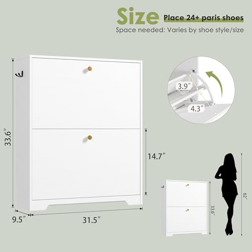 Nicetree Shoe Cabinet with 2 Flip Drawers, Narrow Shoe Organizer Cabinet, Freestanding Shoe Rack Cabinet, Modern Shoe Storage Cabinet for Entryway, Hallway, Foyer, White - color: White, style: 2-Drawers