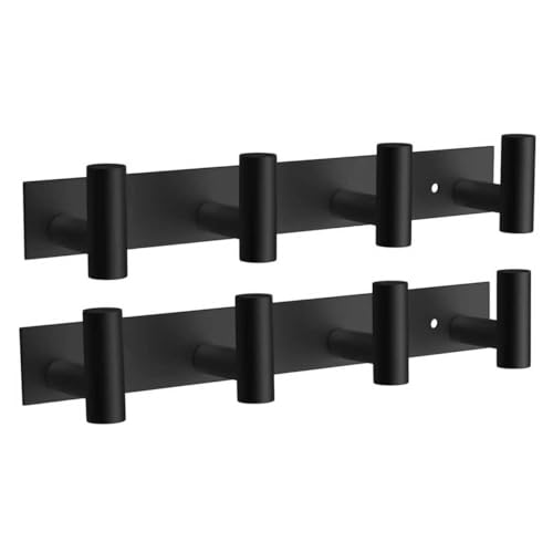 VAEHOLD 2PACK Hat and Coat Wall Mount Rack - 4 Hooks for Robes, Bags, Keys, and Towels - Bathroom Towel Hanger Organizer -Black - color: Black, size: “T“ Shape 4 Hooks 2 Pack