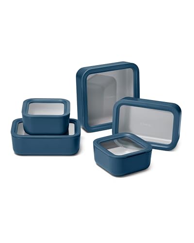 Caraway 13pc Glass Food Storage Container Set - Easy to Store, Non Toxic Lunch Box - with Glass Lids - Includes Storage Organizer - Navy - color: Navy, size: Food Storage Set (13x)