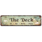 The Deck - Sit, Sip, Relax, Enjoy Metal Sign, Outdoor Living, Porch, Patio, Deck, Tin Signs 4 x 16 Inches - color: V-105