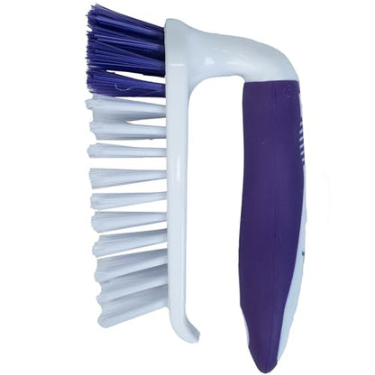 Fabuloso Cleaning Brush with Handle Compact Handheld Household Scrub Brush Kitchen Bathroom Baseboards Tile and Floors Firm Bristles Indoor Surface Cleaning White Purple 5.5 Inch Everyday Cleaning - size: Scrub Brush w/ Handle