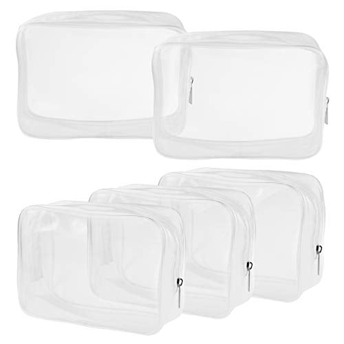Wobe 5 Packs Clear Cosmetics Bag TSA Approved, PVC Zippered Toiletry Carry Pouch Portable Makeup Bag for Vacation Travel, Bathroom and Organizing Waterproof Makeup Vinyl Case (Medium, White) - color: White, size: Medium (Pack of 5)