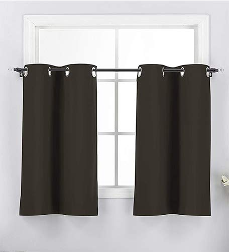 Diamond Home Linens 2 Short Panels 100% Blackout Window Treatments Tier Curtains 36 inch Length with Grommets for Kitchen Decor, Basement, Bathroom or Any Small Window, Brown - color: Brown, size: 30"W x 36"L (Pack of 2)