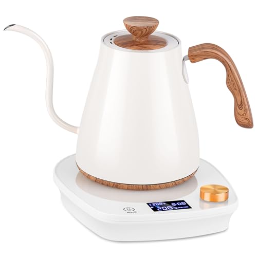 Gooseneck Electric Kettle, Intelligent Temperature Control, Stainless Steel Inner, Quick Heating, for Pour Over Coffee, Brew Tea, Boil Hot Water, 1000W 0.9L Cream White - color: Cream White