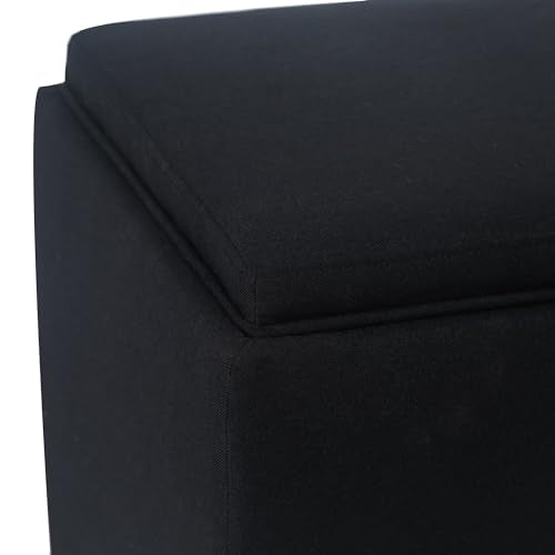 Adeco Square Storage Ottoman with Reversible Tray Top, 17-inch Linen Cube Footrest & Coffee Table for Living Room, Bedroom & Small Spaces, Black - color: Black With Tray