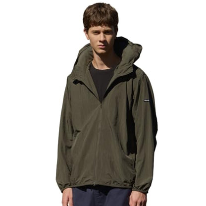 Pillowdy Travel Hoodie with Built-In Inflatable Neck Pillow for Flights - color: Khaki Windbreaker, size: X-Large