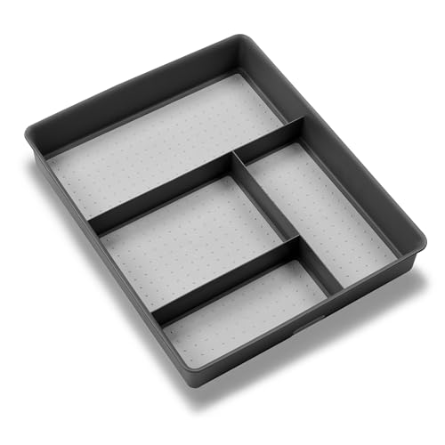 madesmart 4 Compartment Drawer Organizer, Multi Purpose Storage for Utensils, Office Tools, Cords, & Small Household Items, Tech Accessories, Arts & Crafts Supplies, Non Slip Lining, Granite - color: PremiumGranite, size: 4-Compartment