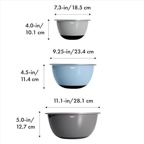 OXO Good Grips 3-Piece Stainless Steel Mixing Bowl Set - Blue/Gray - color: Blue/Gray