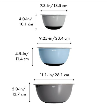 OXO Good Grips 3-Piece Stainless Steel Mixing Bowl Set - Blue/Gray - color: Blue/Gray