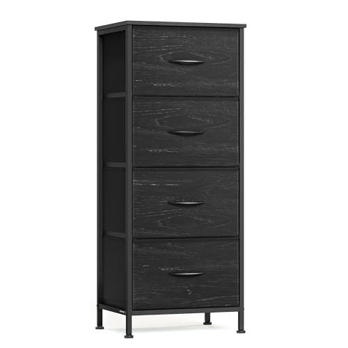 SONGMICS BELLAH Collection - Dresser for Bedroom, Chest of Drawers, Storage Organizer Unit, Closet, Entryway, Steel, 4 Drawers, Modern, Ebony Black ULGS314BE02S - color: Ebony Black, size: 11.8"D x 15.6"W x 37.5"H (4 Drawers)