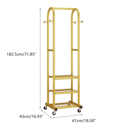 Dttwacoyh Metal Clothing Rack with Wheels and Hanging Hooks,Narrow Coat and Shoe Rack,Small Hall Tree,for Small Space, Bedroom, entryway, Walk-in Closet, Laundry Room-Gold - color: Gold