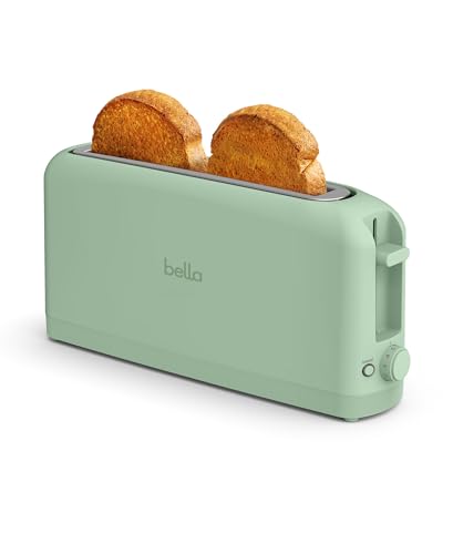 bella 2 Slice Slim Toaster, Fits-anywhere™ Kitchenware, 6 Setting Shade Control with Reheat & Cancel Buttons, Fits Sourdough, 10” Long Slot, Anti Jam & Auto Shutoff, 900 Watt, Seaglass - color: Sea Glass, size: 2 Slice