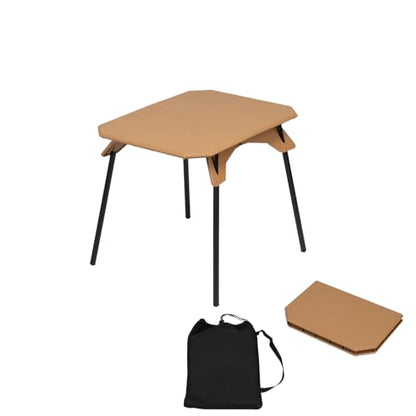 Foldable Camping Table, Portable Dual-Height Adjustable Aluminum Alloy Side Table (3.9"/15.7") with Storage Bag, Suitable for Outdoor Camping, Fishing, Picnics, BBQ, and Hiking (Khaki)