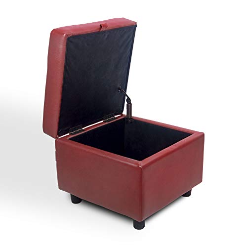 H&B Luxuries Tufted Leather Square Flip Top Storage Ottoman Cube Foot Rest (Red with Storage) - color: Red With Storage