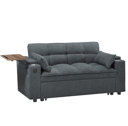 oaaktu 65''Convertible Sleeper Sofa Bed,3-in-1 Pull Out Couch Bed with 360 Degree rotatable Side Table and USB Ports for Living Room,RV (07Dark Grey) - color: 07dark Grey